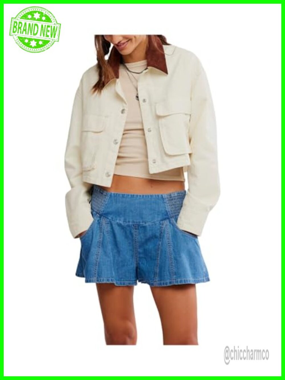 Free People Martha Workwear Jacket Cotton Twill Cropped Utility